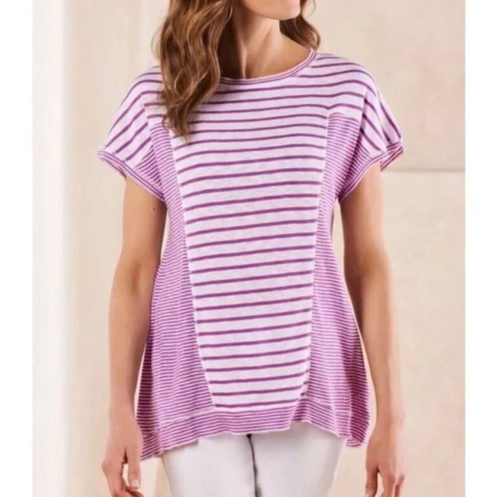 Soft Surroundings Lakkari Stripe Short Sleeve Purple Cozy Tunic Top M